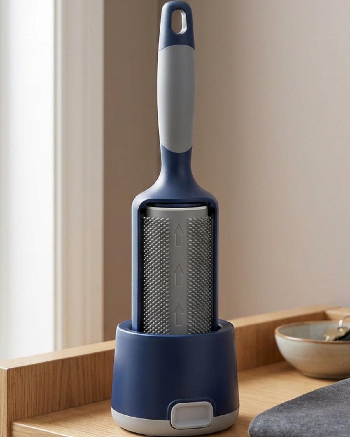 Ymxvpn Self-Cleaning Reusable Lint Roller with Base Navy Gray - Lifestyle view